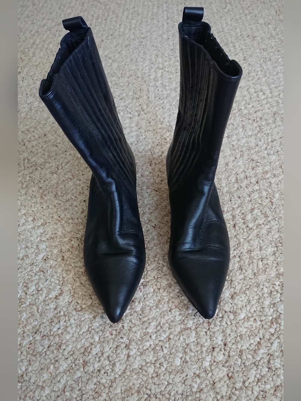 Marcella NYC Gemma Black Sleek Leather Pointed-Toe Mid-Calf Boots size 9